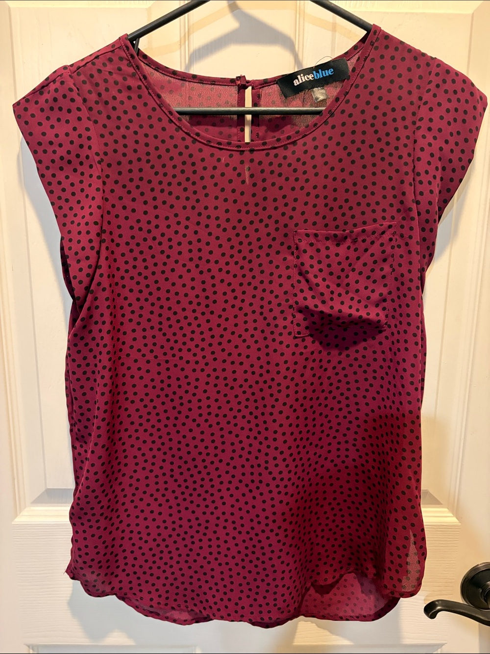 Alice Blue Burgundy Polka Dot Cap Sleeve Blouse